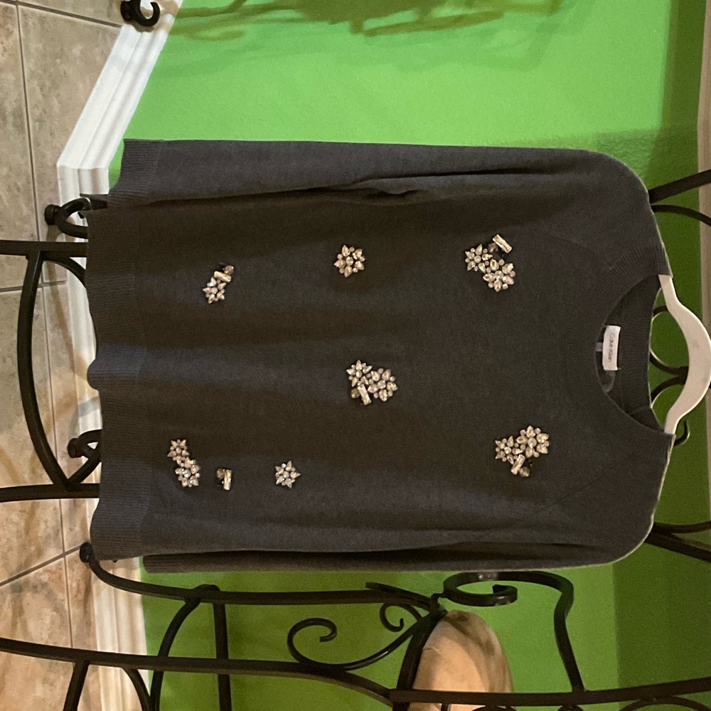 Calvin Klein Collection Gray Sweater with Embellishments